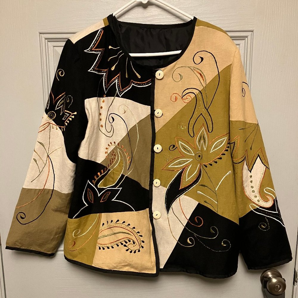 WOMEN'S SIZE IX APPLIQUE LINEN BLEND JACKET